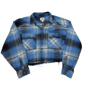 BDG Urban Outfitters Cropped Flannel Shirt | Blue Plaid Button Down | Women’s